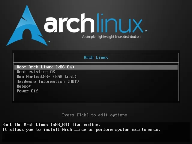 ArchLinux boot interface